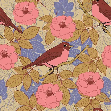 Artwork thumbnail, Birds and Roses Pattern by MadebyCRO