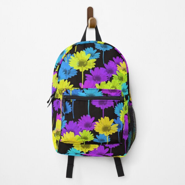 Item preview, Multicolored daisies on black pattern designed and sold by lisakayfotos.