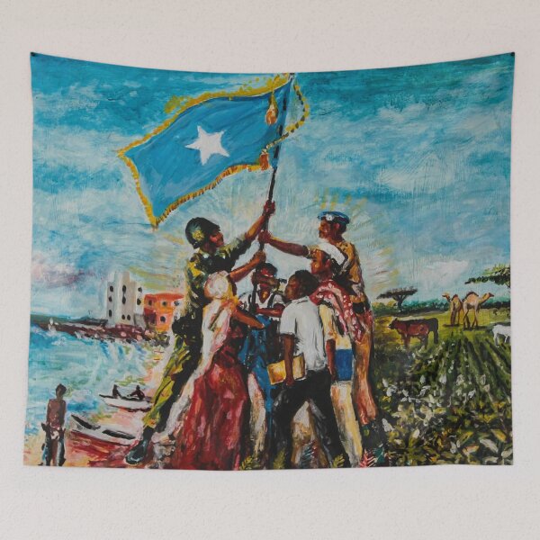 Item preview, Painting showing Somalis around the Somali Flag designed and sold by VintageSomalia.