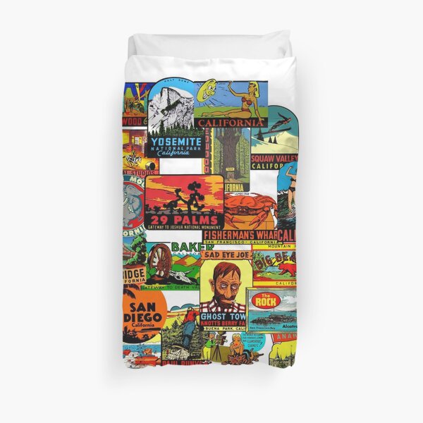 Vintage Travel Decals of California Duvet Cover