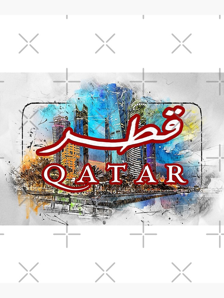 "Bilingual Qatar Skyline Arabic & English Word Art قطر" Poster for