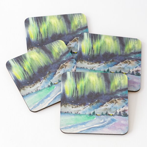 Item preview, Aurora Boralis In Night Sky Watercolor Print designed and sold by NatalyMak.