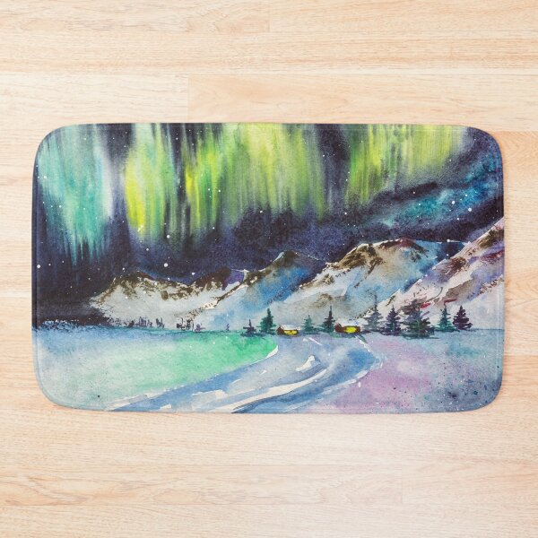 Item preview, Aurora Boralis In Night Sky Watercolor Print designed and sold by NatalyMak.