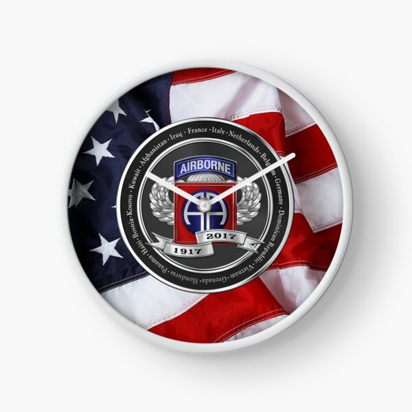 82nd Airborne Division 100th Anniversary Medallion over American Flag Clock