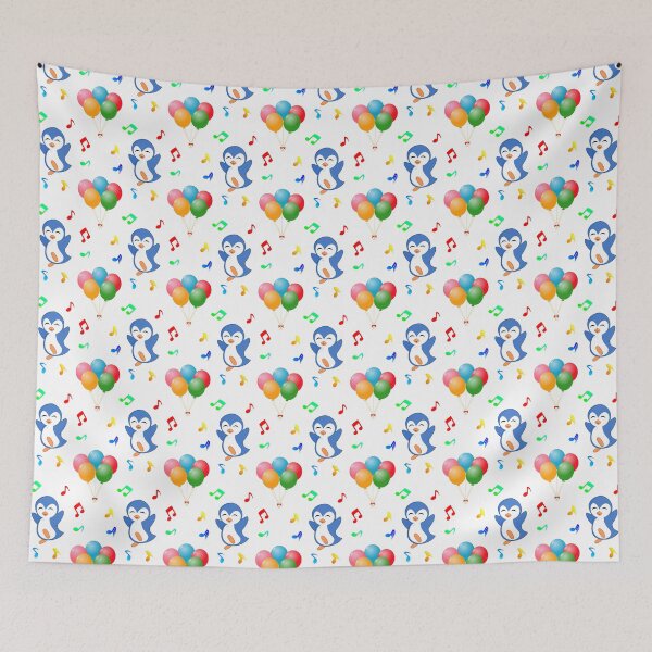 Item preview, Penguin with Balloons and Music Notes Pattern with a White Background designed and sold by Bennymp.
