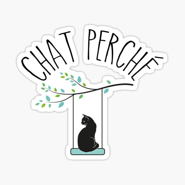 Black cat perched on swing Sticker