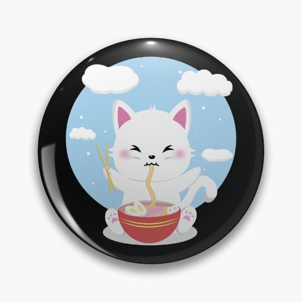 Aperçu de l'œuvre chat, manger, ramen, mignon, nouilles, illustration créée et vendue par Peach-Design.