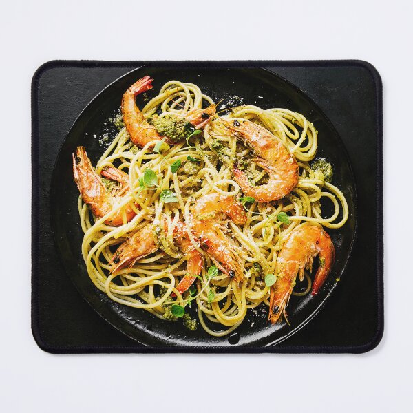 Item preview, Spaghetti with pesto and shrimp — Food kitchen poster/blackboard, photo art designed and sold by GreekTavern1979.