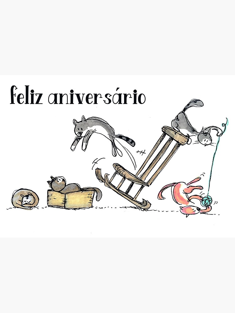 "feliz aniversário. Happy birthday in Portuguese language of Brazil and Portugal. Funny cats
