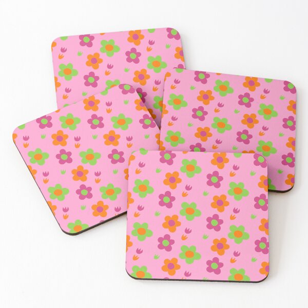 Item preview, Multicolor pink green and orange flower power pink background print designed and sold by DemonicGloom.