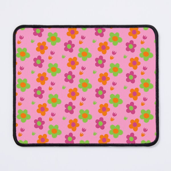 Item preview, Multicolor pink green and orange flower power pink background print designed and sold by DemonicGloom.