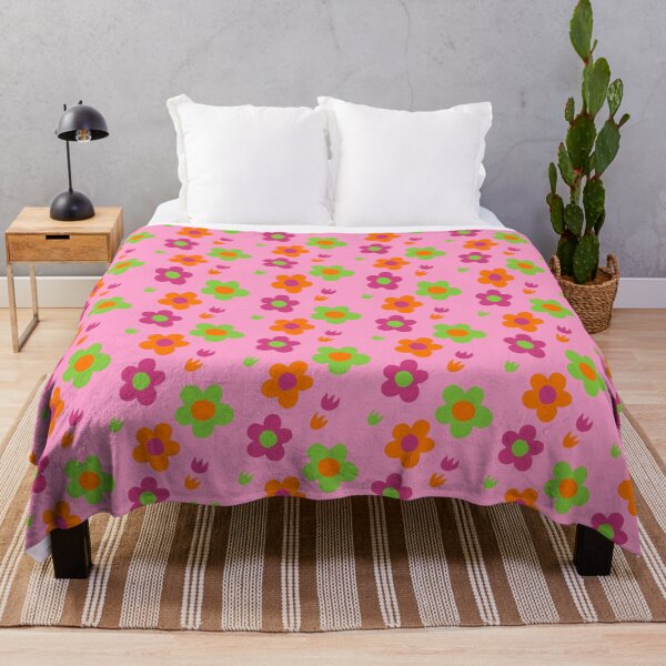 Item preview, Multicolor pink green and orange flower power pink background print designed and sold by DemonicGloom.
