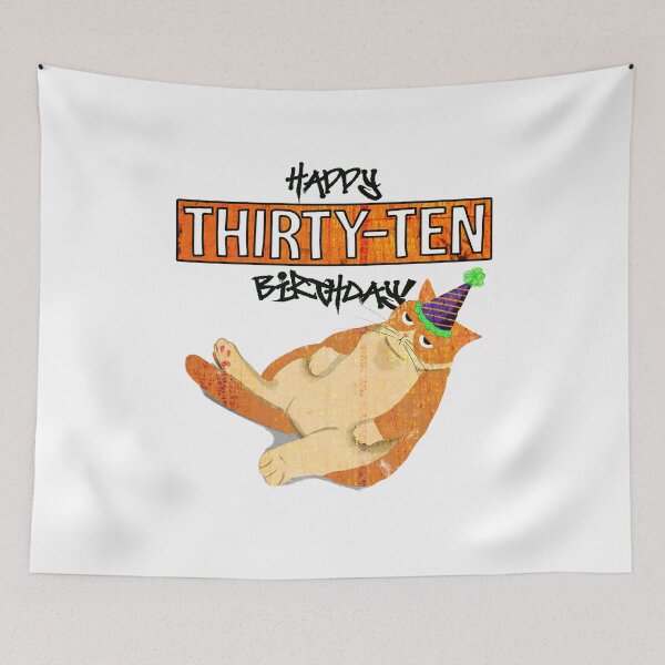 Aperçu de l'œuvre Happy Thirty Ten Funny 40th Birthday Cat avec un chapeau conique créée et vendue par HorizonDesignz.