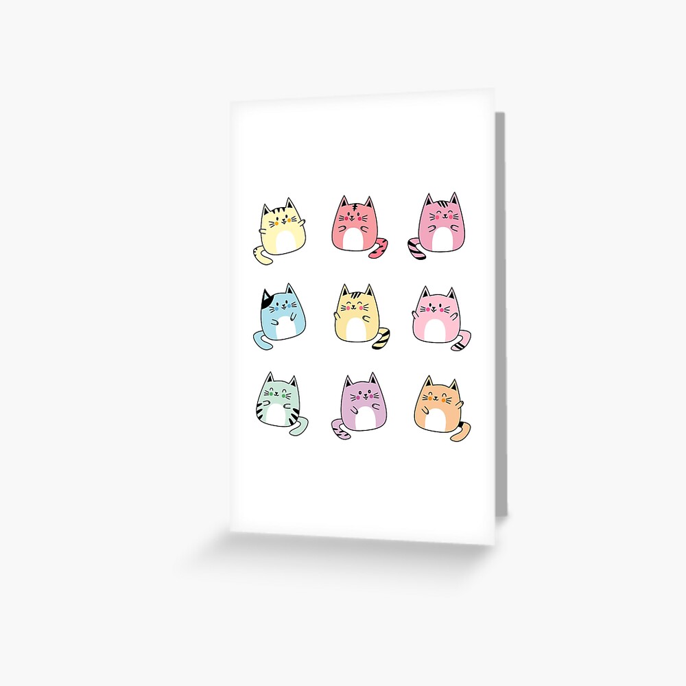 Cute Kawaii Happy Cat Stickers - Purple Greeting Card for Sale by  CuteFrogCreates