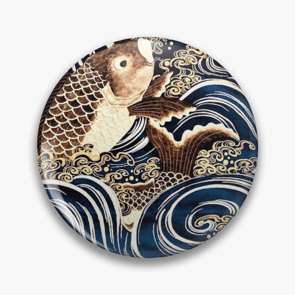 Item preview, brown carp and blue water- japanese art designed and sold by 1andydesign.