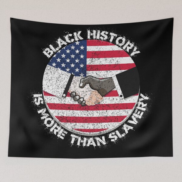 Item preview, Black History Is More Than Slavery Shaking Hands Grunge American Flag Circle in Black designed and sold by LuckyKermit.