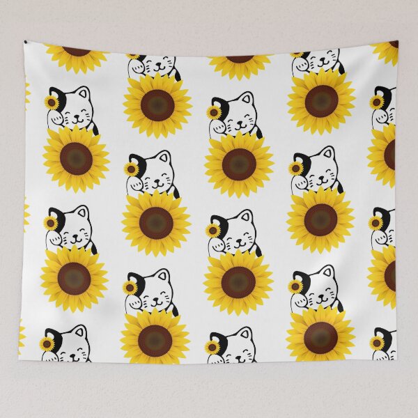 Item preview, Cute cat with sunflower flowers designed and sold by RamboDesign.