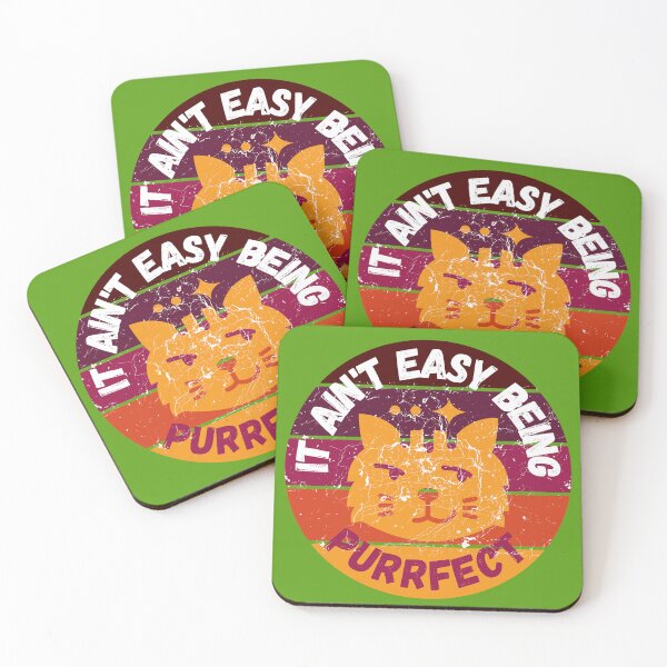 Item preview, It Ain't Easy Being Purrfect Funny Smirking Cat Pun Grunge Effect In Green designed and sold by LuckyKermit.