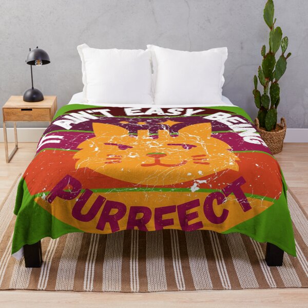 Item preview, It Ain't Easy Being Purrfect Funny Smirking Cat Pun Grunge Effect In Green designed and sold by LuckyKermit.
