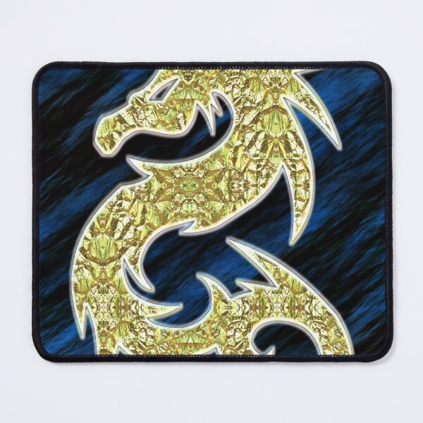 Aperçu de l'œuvre Dragon tribal d'or sur bleu créée et vendue par EnuffGuff.