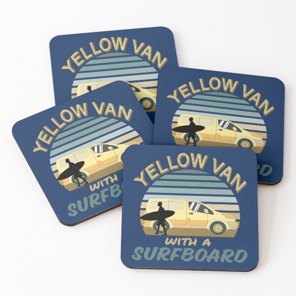 Item preview, Yellow Van with surfboard nomadic van life resting and relaxing   designed and sold by Mavis-UK.