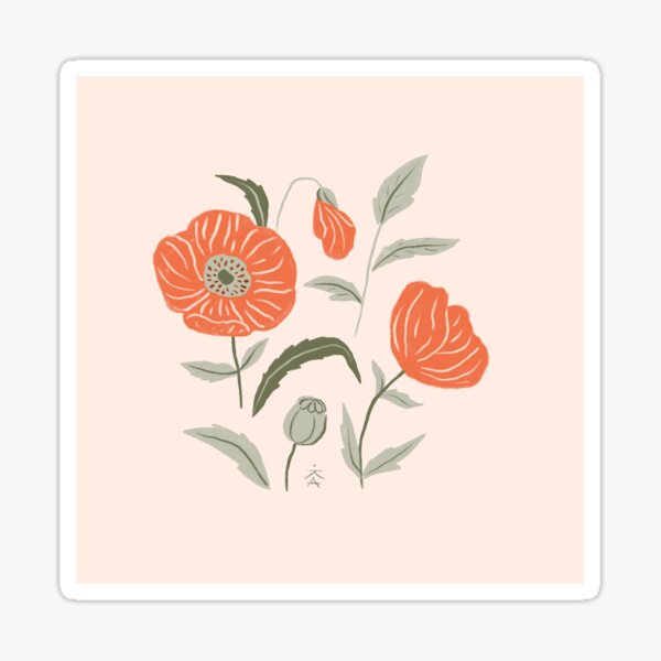Red poppies pattern Sticker