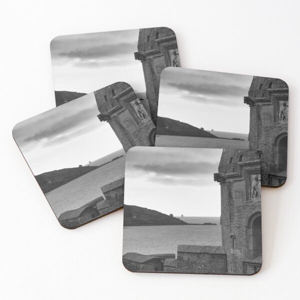 Item preview, Black and white St Mawes Castle with lighthouse in distance designed and sold by Ann Biddlecombe.
