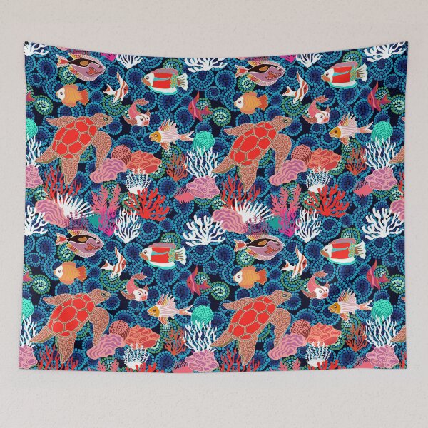 Item preview, Sea life art. Hand drawn fishes, tortilla and corals on seaweed background. designed and sold by SvetlanaK.