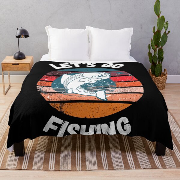 Item preview, Let's Go Fishing Fish On A Hook Retro Sunset Grunge Effect In Black designed and sold by LuckyKermit.