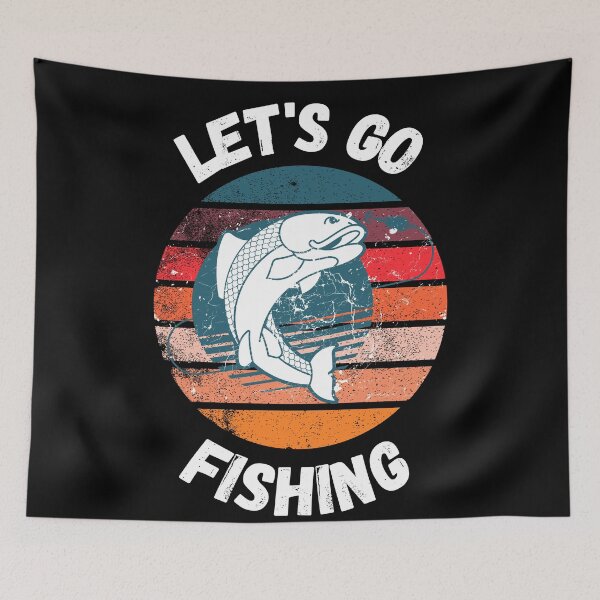 Item preview, Let's Go Fishing Fish On A Hook Retro Sunset Grunge Effect In Black designed and sold by LuckyKermit.