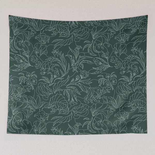 Item preview, Hidden Dinosaurs - Floral Pattern - Teal and Silver designed and sold by tanimator.