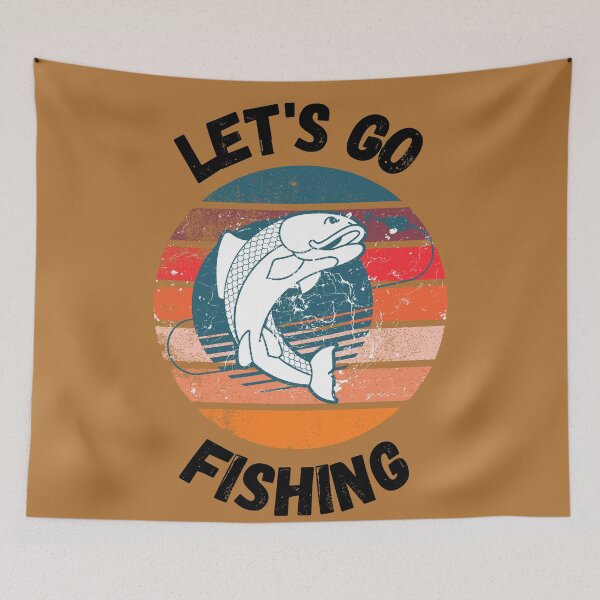 Item preview, Let's Go Fishing Fish On A Hook Retro Sunset Grunge Effect In Light Brown designed and sold by LuckyKermit.