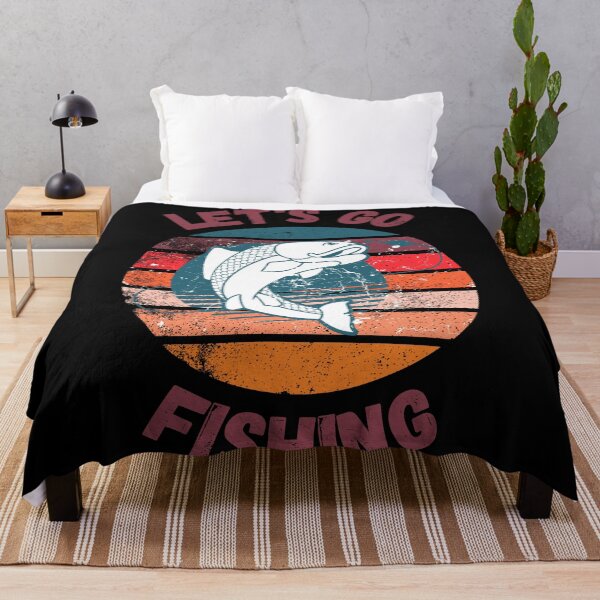 Item preview, Let's Go Fishing Fish On A Hook Retro Sunset Grunge Effect Purple Letters In Black designed and sold by LuckyKermit.