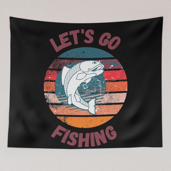 Item preview, Let's Go Fishing Fish On A Hook Retro Sunset Grunge Effect Purple Letters In Black designed and sold by LuckyKermit.