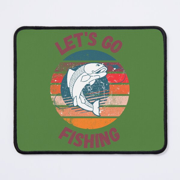 Item preview, Let's Go Fishing Fish On A Hook Retro Sunset Grunge Effect Purple Letters In Green designed and sold by LuckyKermit.