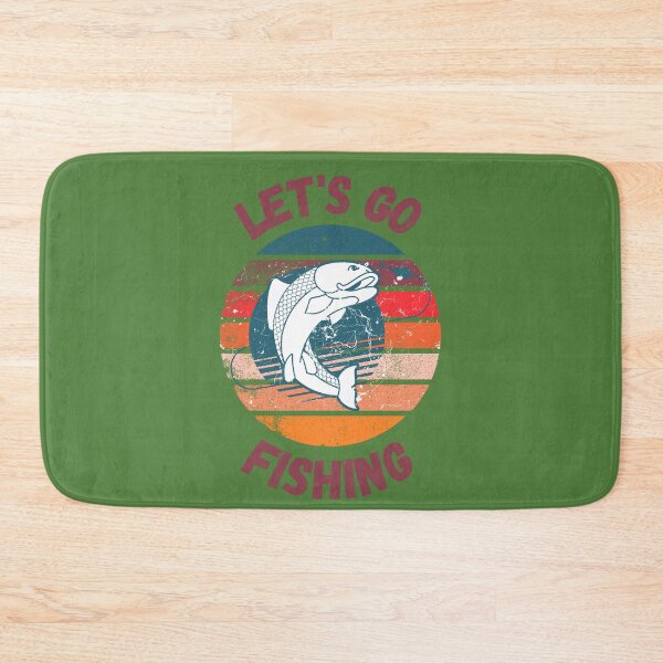 Item preview, Let's Go Fishing Fish On A Hook Retro Sunset Grunge Effect Purple Letters In Green designed and sold by LuckyKermit.