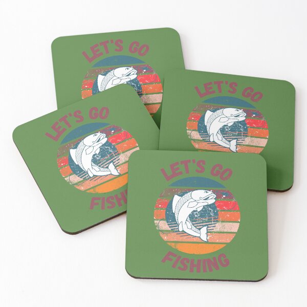 Item preview, Let's Go Fishing Fish On A Hook Retro Sunset Grunge Effect Purple Letters In Green designed and sold by LuckyKermit.