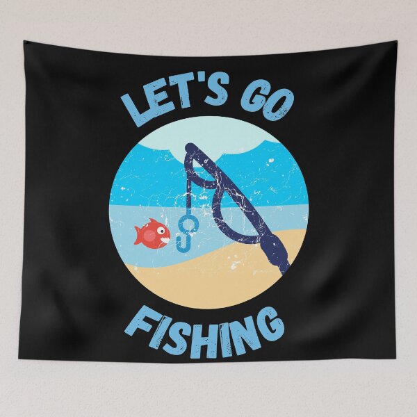 Item preview, Let's Go Fishing Blue Fish Rod Grunge Effect In Black designed and sold by LuckyKermit.