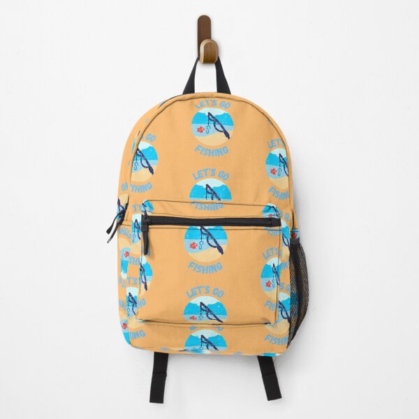 Item preview, Let's Go Fishing Blue Fish Rod Grunge Effect In Peach Color designed and sold by LuckyKermit.