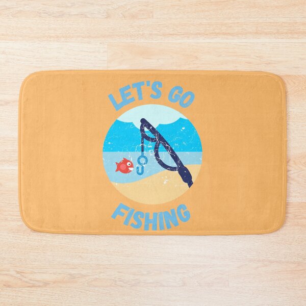 Item preview, Let's Go Fishing Blue Fish Rod Grunge Effect In Peach Color designed and sold by LuckyKermit.