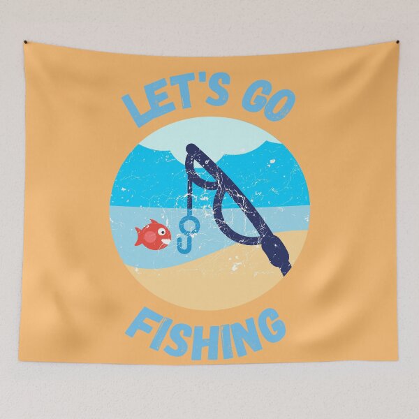 Item preview, Let's Go Fishing Blue Fish Rod Grunge Effect In Peach Color designed and sold by LuckyKermit.