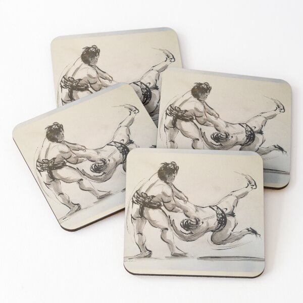 Item preview, Sumo #17 - Sumo wrestlers ink wash painting on paper designed and sold by Rebecca Rees.