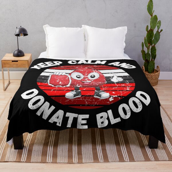 Artikelvorschau, Bleib ruhig und spende Blut Blutbeutel mit Retro Sonnenuntergang Grunge Effekt in Schwarz entworfen und verkauft von LuckyKermit.
