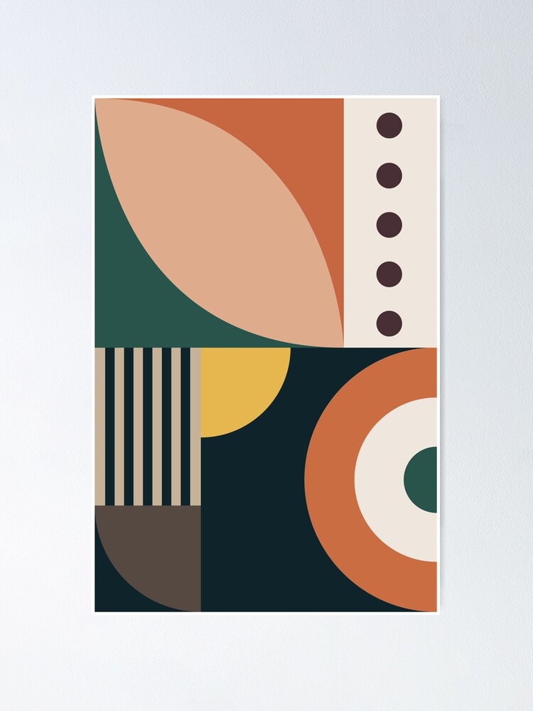 Bauhaus Style Art, Mid Century Modern Geometric Shapes in Earthy Colors |  Poster