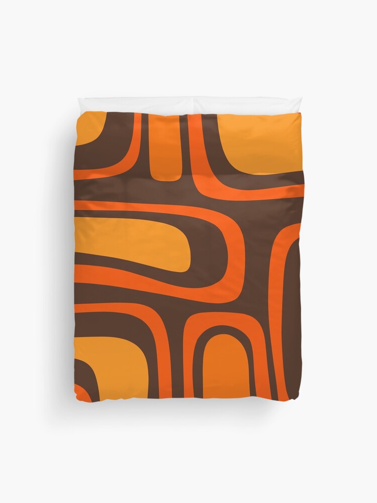 Thumbnail 1 of 2, Duvet Cover, Palm Springs Retro Mid-Century Modern Abstract Pattern in 70s Brown and Orange designed and sold by kierkegaard.