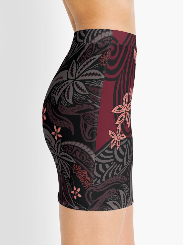 Alternate view of Polynesian - Hawaiian - Samoan Red Tribal Floral Mini Skirt