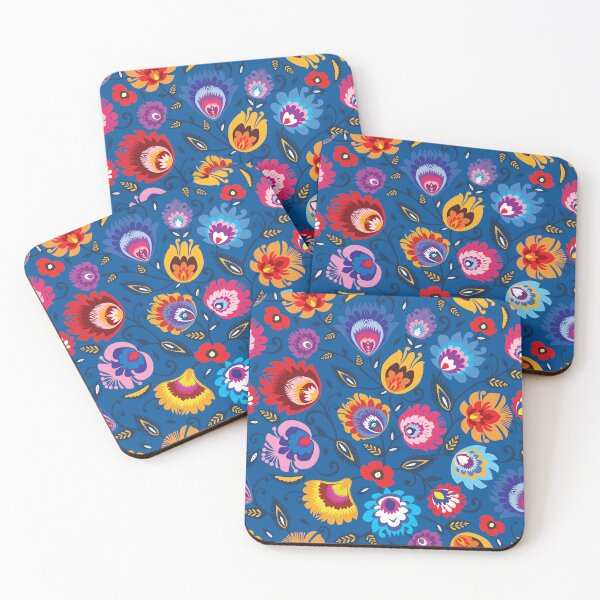 Item preview, Folklore flowers on beautiful blue background designed and sold by FK-UK.