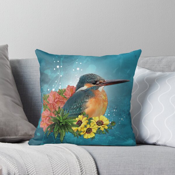 Item preview, Kingfisher with flowers designed and sold by koalas1414.