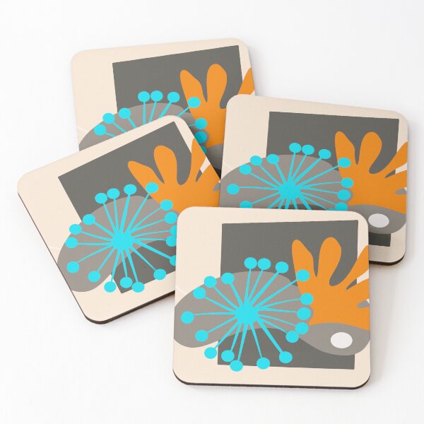 Item preview, Abstract Art Mid Century Style Turquoise And Orange - abstract modern art designed and sold by art64.