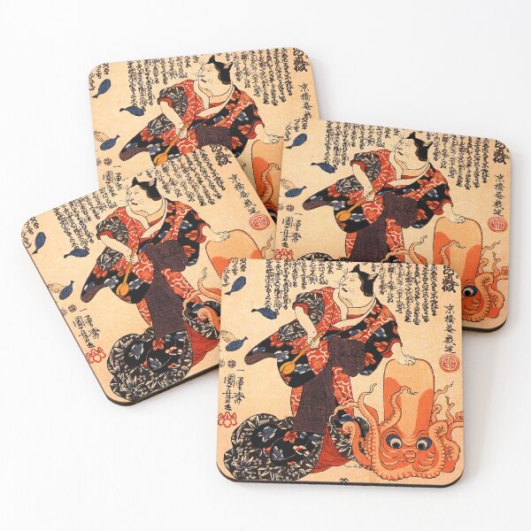 Item preview, Utagawa Kuniyoshi - A cat dressed as a woman tapping the head of an octopus (circa 1847) designed and sold by Geraldo Garcia.